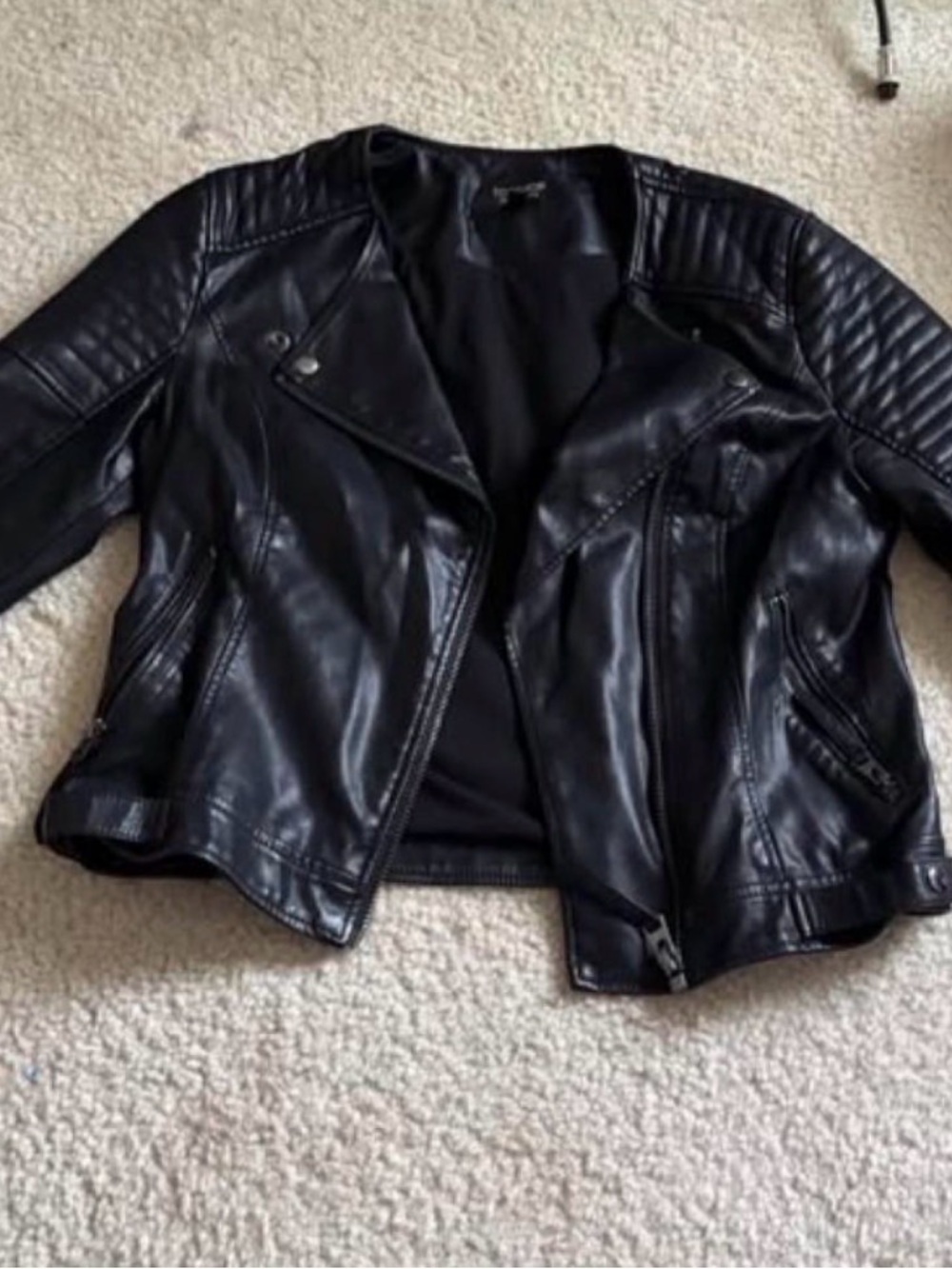 Topshop Black Faux Leather Bomber Jacket - Women’s